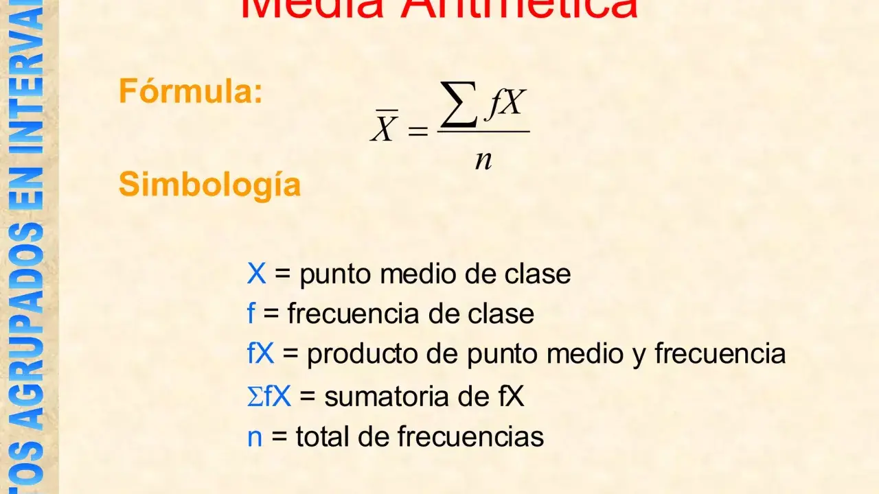 La **media aritmética** se calcula sumando los productos de punto medio y frecuencia, dividiendo entre el total de frecuencias.