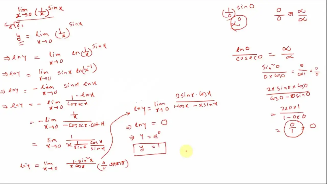 Cálculos matemáticos con límites indeterminados y fórmulas escritas a mano.