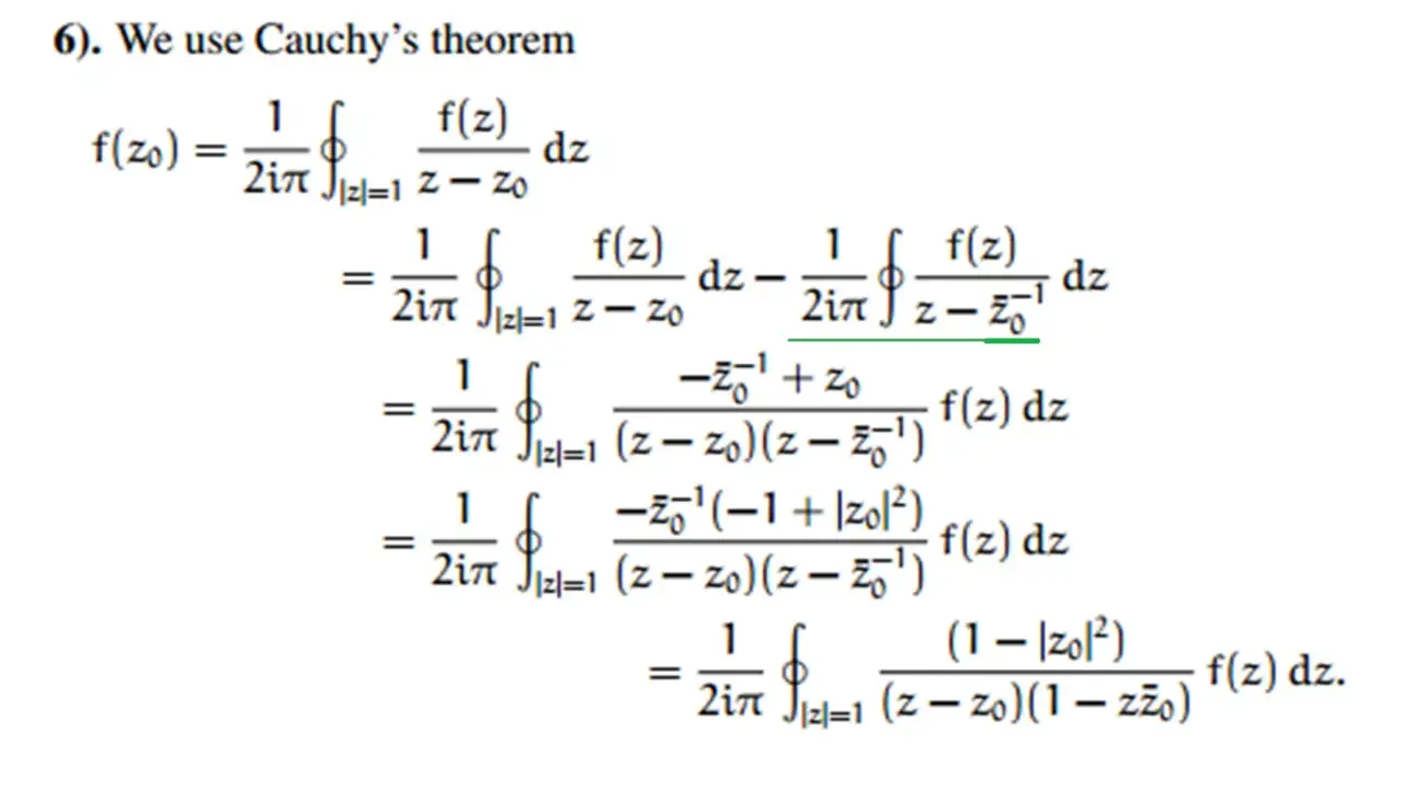 Demostración del teorema de Cauchy con integrales de contorno y manipulación algebraica.