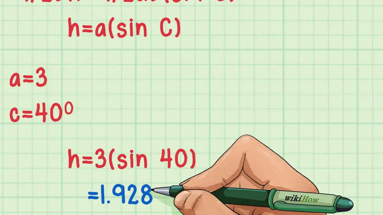 Cálculo de la altura de un triángulo: h=3(sin 40) = 1.928.