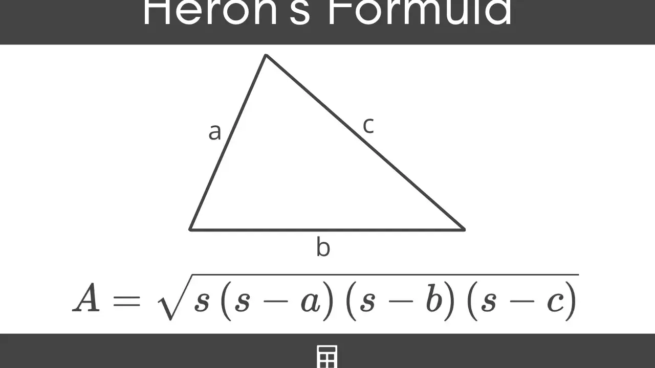 La fórmula de Herón calcula el área de un triángulo con lados a, b, c.