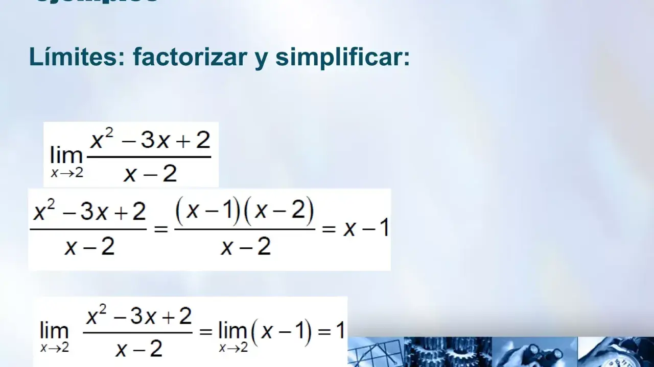 Ejemplos para calcular límites: se factoriza y simplifica la expresión x²-3x+2 / x-2.