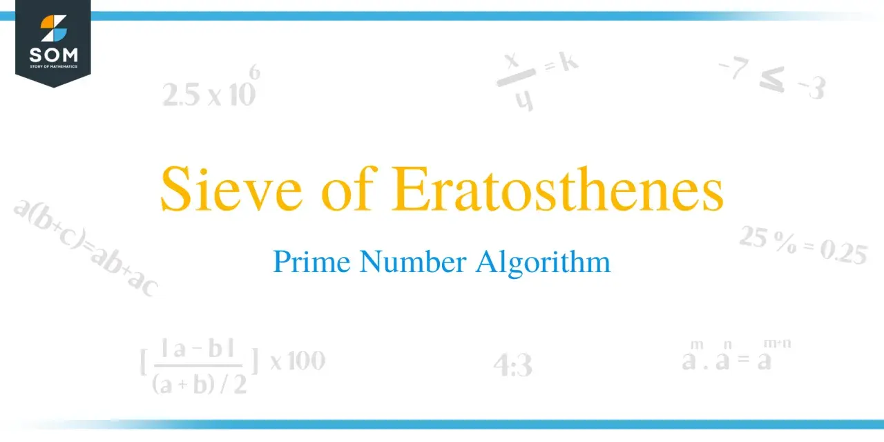 El algoritmo de la criba de Eratóstenes, un método para encontrar números primos, se muestra con varias fórmulas matemáticas de fondo.