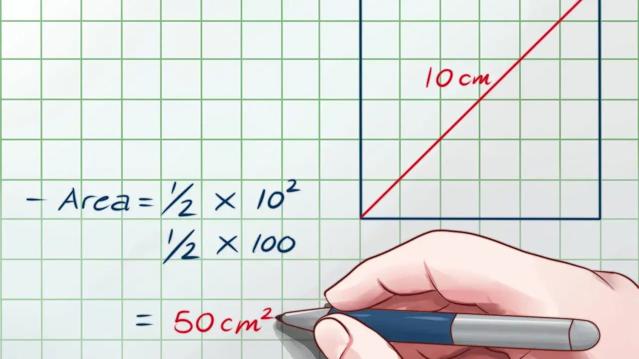 Cálculo del área del cuadrado: 1/2 x 10² = 50 cm².