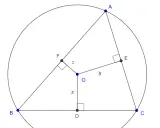 El punto O es el circuncentro de un triángulo ABC. Se muestran las distancias x, y, z a los lados.