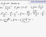 Ejemplos de cálculo de la derivada de e^x y otras funciones. Se muestran las derivadas de f(x) = (e^x + e^-x)/2 y f(x) = (x^2 - 3)^3.