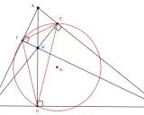 El ortocentro de un triángulo, H, es el punto de intersección de las alturas. Aquí se muestra un triángulo ABC con sus alturas AD, BE y CF, y el ortocentro H.