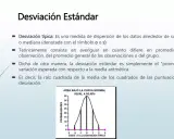 La desviación típica en estadística mide la dispersión de datos. La imagen muestra una curva normal y explica qué es la desviación estándar.