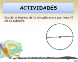 Actividad: calcula el perímetro de un círculo con 10 cm de diámetro. Se muestra un círculo con su diámetro y herramientas de dibujo.