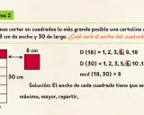 Problema 2: cortar cartulina de 18x30 cm en cuadrados iguales. Se calcula el máximo común divisor para resolver estos problemas.