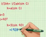 Cálculo de la altura de un triángulo: h=3(sin 40) = 1.928.