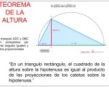 Ilustración del teorema de la altura en un triángulo rectángulo, mostrando la relación entre la altura y las proyecciones de los catetos.