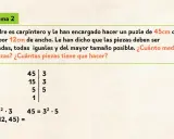 Problema de carpintería para calcular el mcd de 45 y 12, buscando el mayor tamaño de piezas cuadradas para un puzle.