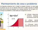 Gráfico de una rampa parabólica con rectángulos para calcular el área bajo la curva.