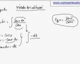 Cálculo del integral de la tangente usando sustitución: tgx = senx/cosx, t=cosx, dt=-senx dx.