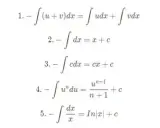 Listado de ejercicios resueltos de integrales indefinidas: suma, constante, potencia y 1/x.