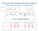 La fórmula de Cardano para las cúbicas muestra la transformación de una ecuación general a una reducida y su solución.