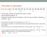 Ejemplo de cómo calcular los cuartiles para datos no agrupados. Se ordena la lista, se identifica Q2 (mediana), y se calculan Q1 y Q3.