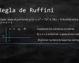 Ilustración de cómo hacer Ruffini: se copian coeficientes de un polinomio y se aplica la regla.