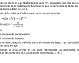 Fórmula de probabilidad binomial: P(x) = nCx π^x (1 – π)^n-x. Explica combinaciones, ensayos y éxito.
