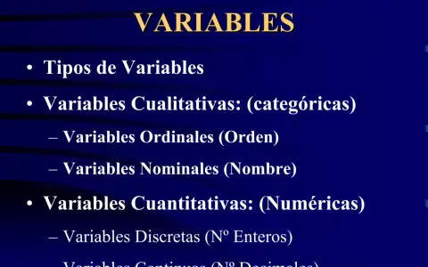 Tipos de variables: cualitativas (categóricas, ordinales, nominales) y cuantitativas (discretas, continuas).
