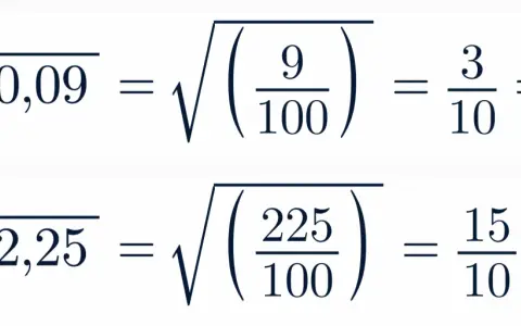 Ejemplos de raíces cuadradas exactas: √0,09 = 3/10 = 0,3 y √2,25 = 15/10 = 1,5.