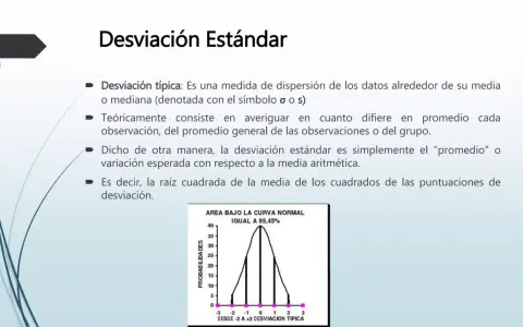 La desviación típica en estadística mide la dispersión de datos. La imagen muestra una curva normal y explica qué es la desviación estándar.
