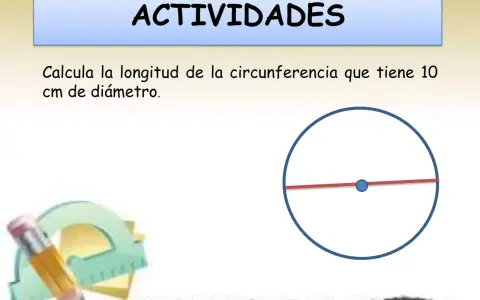 Actividad: calcula el perímetro de un círculo con 10 cm de diámetro. Se muestra un círculo con su diámetro y herramientas de dibujo.