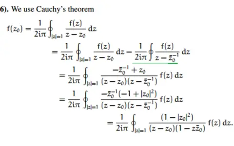 Demostración del teorema de Cauchy con integrales de contorno y manipulación algebraica.