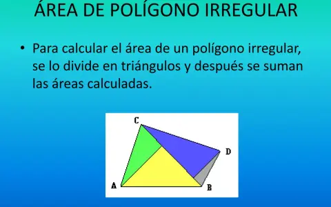 Ilustración de un polígono irregular dividido en triángulos de colores para calcular su área.