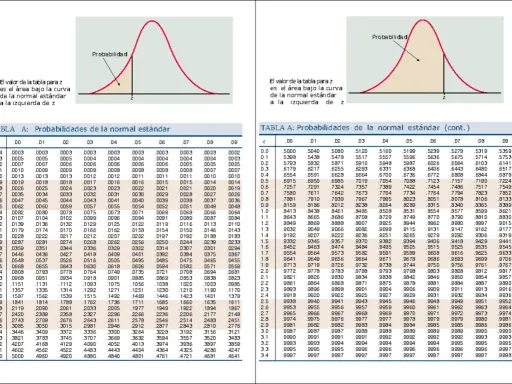 Tablas de probabilidad de la normal estándar, con valores z y áreas bajo la curva.