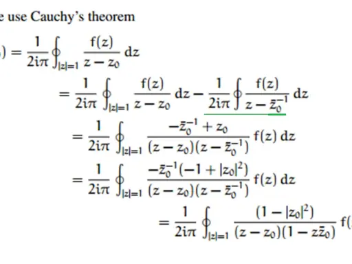 Demostración del teorema de Cauchy con integrales de contorno y manipulación algebraica.