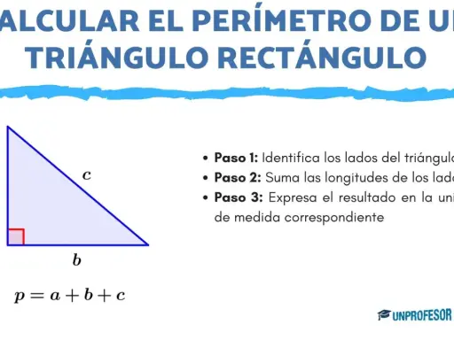 Un triángulo rectángulo con lados a, b, c y la fórmula para calcular el perímetro del triángulo: p = a + b + c.