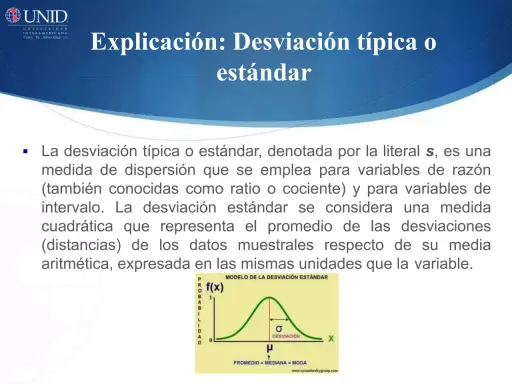 Gráfico de la distribución normal, mostrando el símbolo de desviación típica (sigma) y la media (mu).