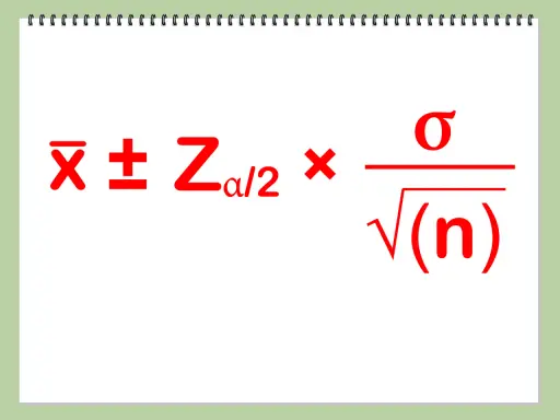 Fórmula para calcular el intervalo de confianza para la media: $\bar{x} \pm Z_{\alpha/2} \times \frac{\sigma}{\sqrt{n}}$.
