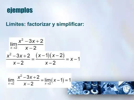 Ejemplos para calcular límites: se factoriza y simplifica la expresión x²-3x+2 / x-2.