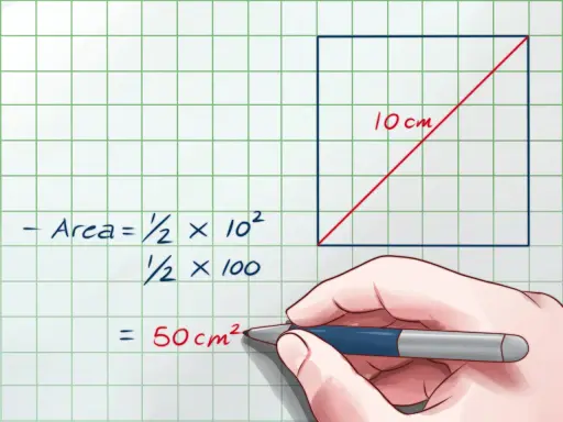 Cálculo del área del cuadrado: 1/2 x 10² = 50 cm².