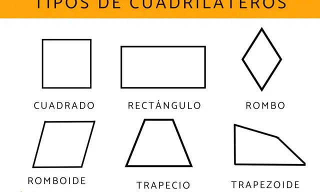 Ilustración muestra que es un cuadrilátero: cuadrado, rectángulo, rombo, romboide, trapecio y trapezoide.