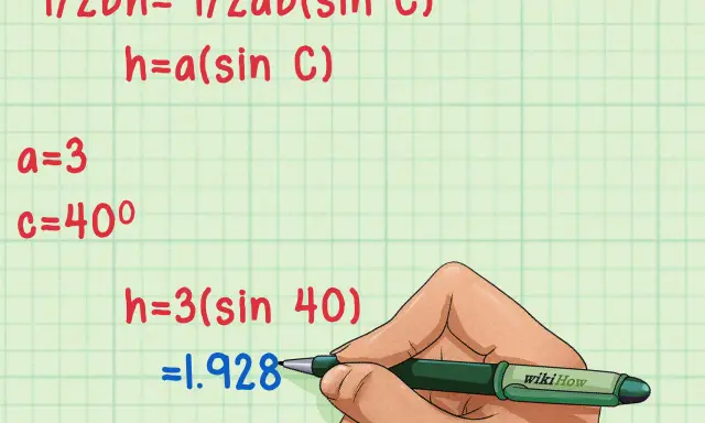 Cálculo de la altura de un triángulo: h=3(sin 40) = 1.928.