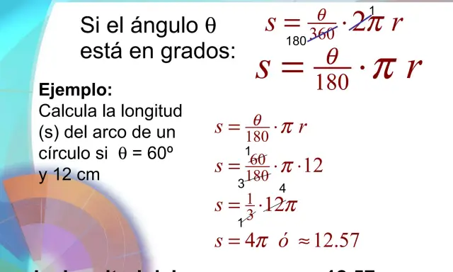 Calculando la longitud de un arco de circunferencia con ángulo en grados. Ejemplo: arco de 60° y radio 12 cm.