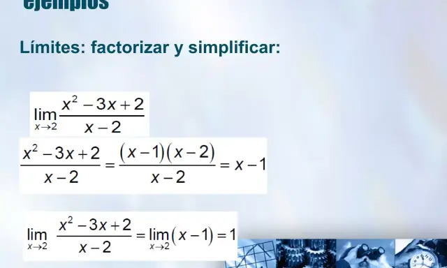 Ejemplos para calcular límites: se factoriza y simplifica la expresión x²-3x+2 / x-2.