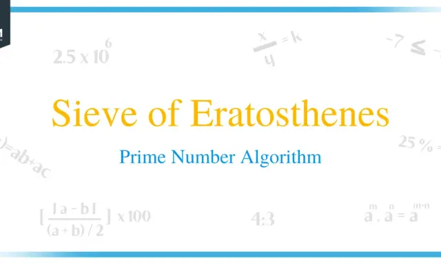 El algoritmo de la criba de Eratóstenes, un método para encontrar números primos, se muestra con varias fórmulas matemáticas de fondo.