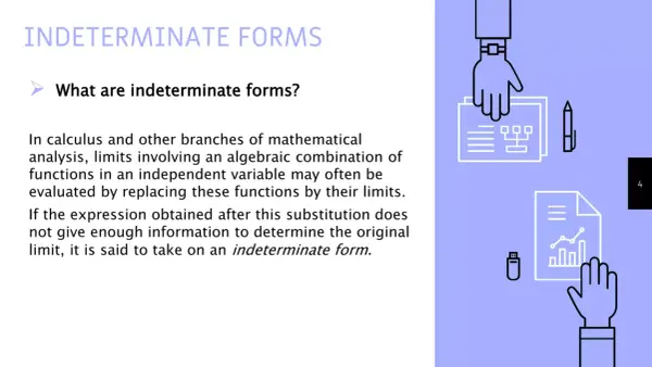 Formas indeterminadas en cálculo. Ilustración de manos analizando gráficos y diagramas, representando operaciones con infinito.