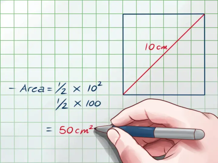 Cálculo del área del cuadrado: 1/2 x 10² = 50 cm².