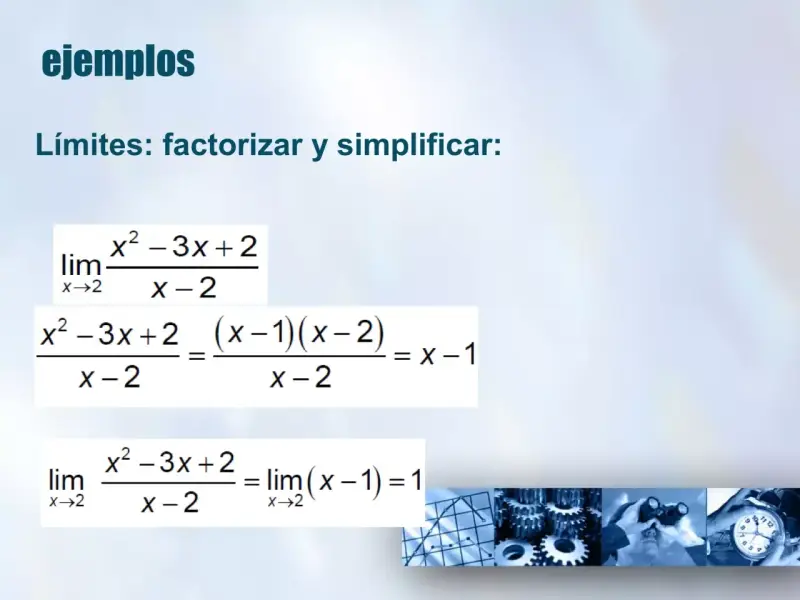 Ejemplos para calcular límites: se factoriza y simplifica la expresión x²-3x+2 / x-2.